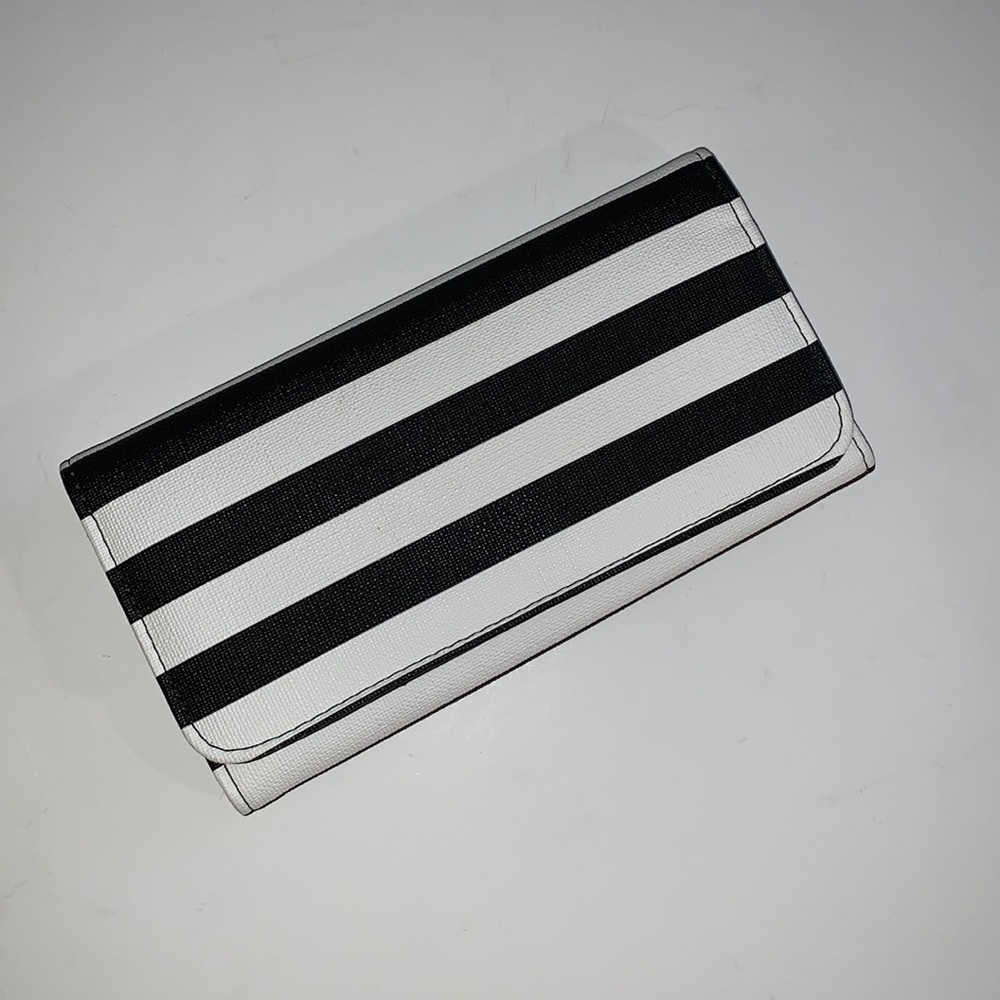 Kut From The Kloth Wallet Black White Striped Trifold Vegan Leather OS